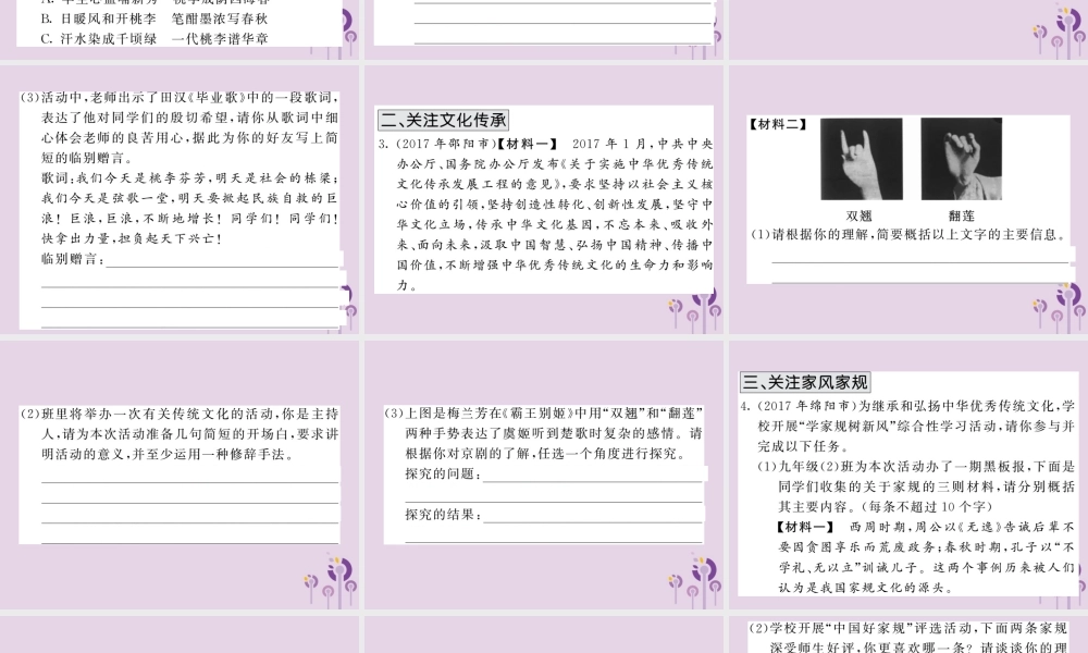 (贵州专版)中考语文复习 第二轮 第四部分 综合实践与探究 热点分类综合训练课件