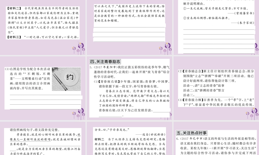 (贵州专版)中考语文复习 第二轮 第四部分 综合实践与探究 热点分类综合训练课件