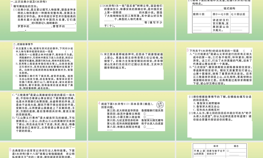 (河南专版)九年级语文上册 第六单元 名著导读(水浒传)作业课件 新人教版 课件