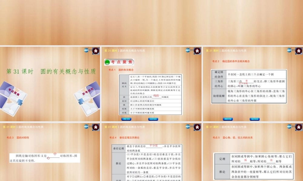 (北京)中考数学总复习 第31课时 圆的有关概念与性质课件(考点聚焦京考探究热考京讲) 课件