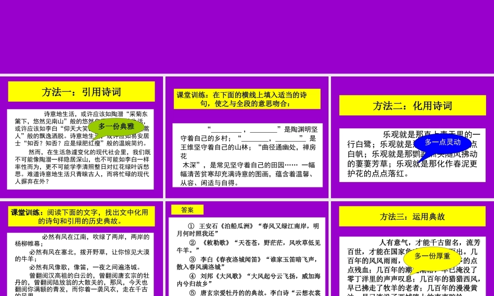 中考语文作文考前辅导课件 怎样丰富文章的文化底蕴 课件