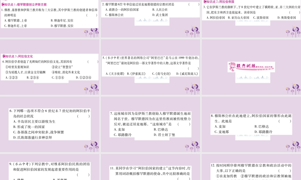 九年级历史上册 第4单元 封建时代的亚洲国家 第12课 阿拉伯帝国习题课件 新人教版 课件