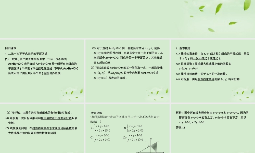 (走向清华北大)高考总复习 二元一次不等式(组)与简单的线性规划问题课件