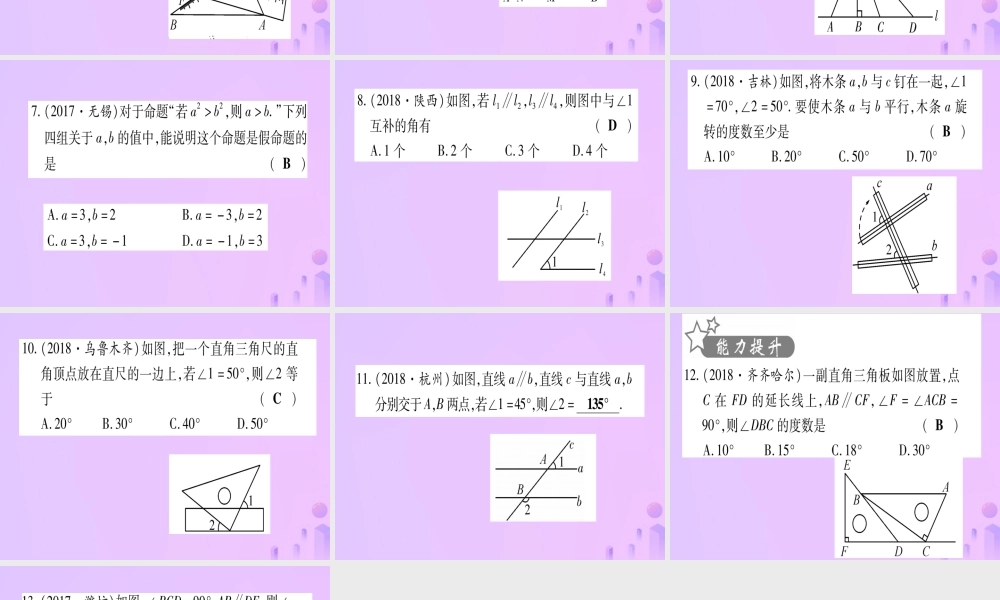 (云南专用)中考数学 第一轮 考点系统复习 第4章 三角形 第1节 角、相交线和平行线作业课件