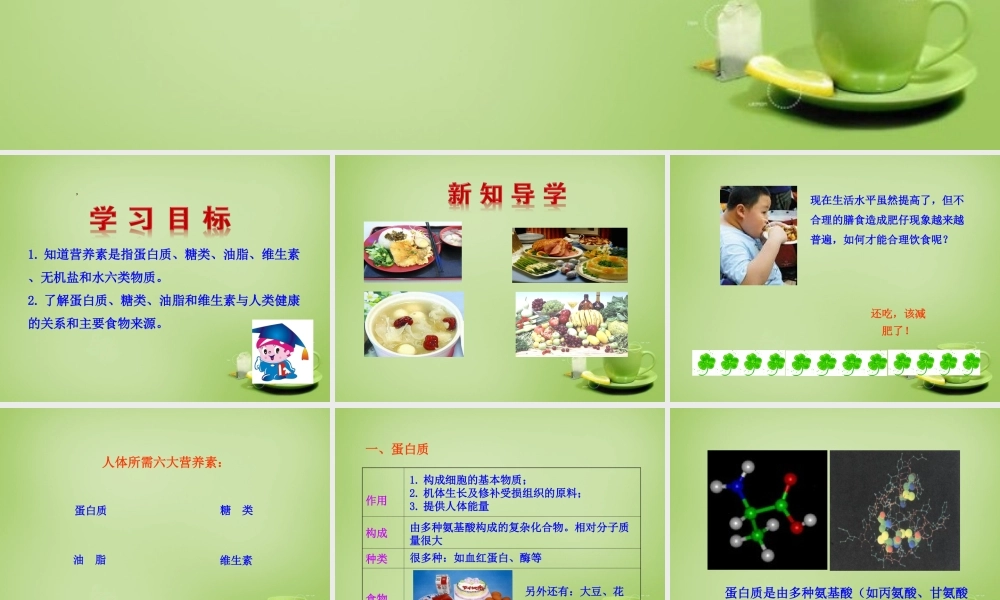 九年级化学下册 第12单元 课题1 人类重要的营养物质课件 (新版)新人教版 课件