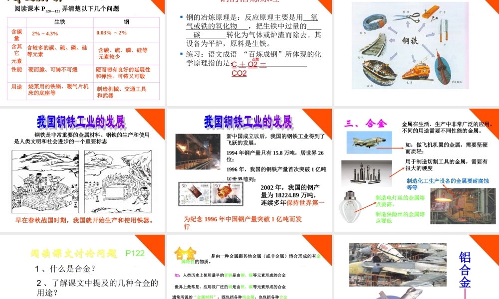 九年级化学 第五章第二节铁的冶炼和合金课件 沪教版 课件