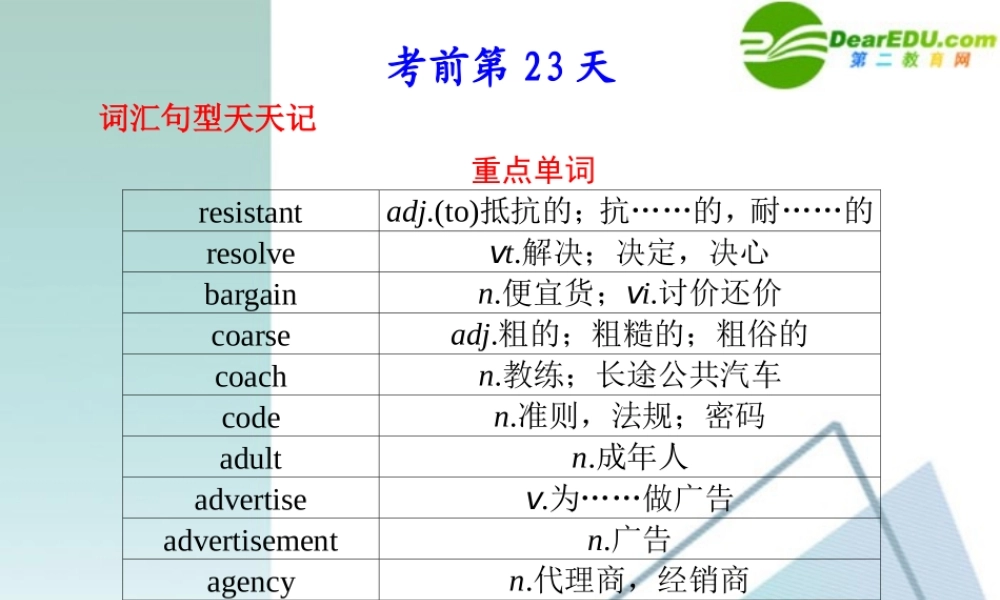 (鲁、津专用)高三英语二轮复习 考前特训 考前第23天专题课件