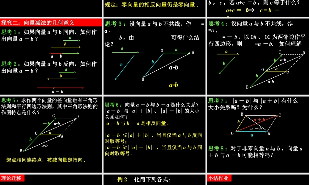 0529高一数学(222向量减法运算及其几何意义) 高一数学全套课件 必修四