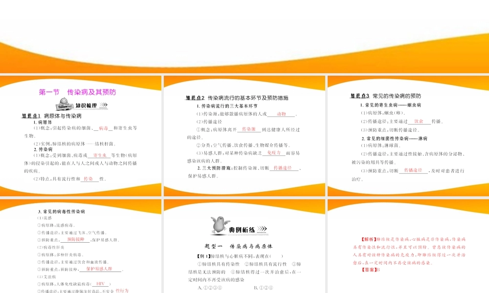 (随堂优化训练)八年级生物下册 第八单元 第一章 第一节 传染病及其预防 配套课件 人教新课标版 课件