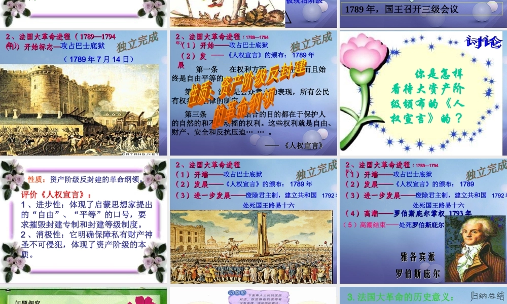 九年级历史上册 第四单元 步入近代 第13课 法国大革命和拿破仑帝国课件 新人教版 课件