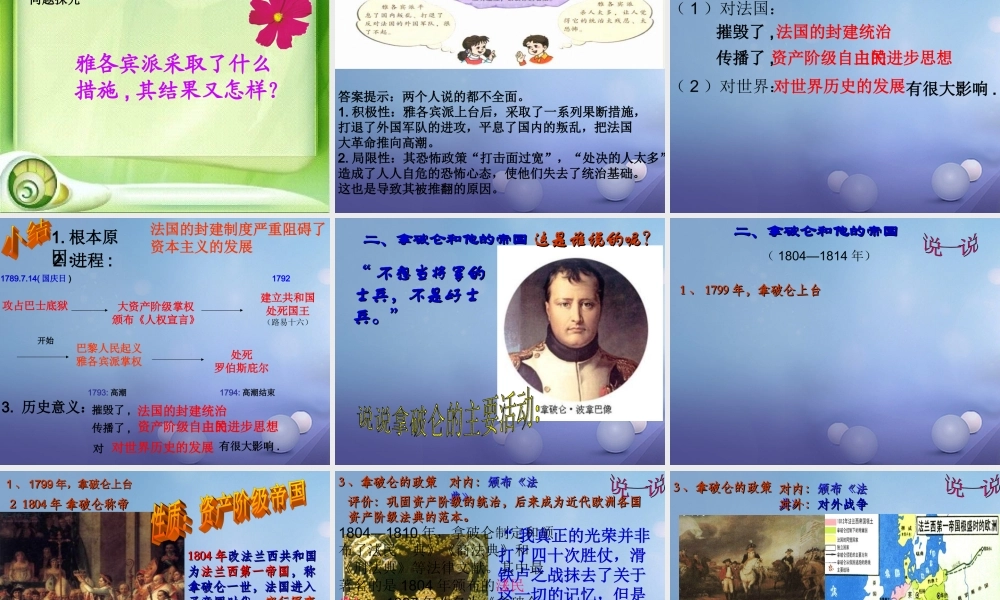 九年级历史上册 第四单元 步入近代 第13课 法国大革命和拿破仑帝国课件 新人教版 课件