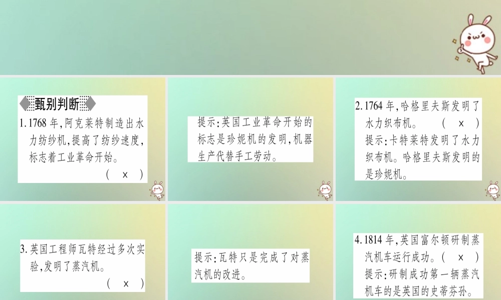 九年级历史上册 第5单元 资本主义的发展和社会矛盾的激化 第18课 第一次工业革命课件 中华书局版 课件