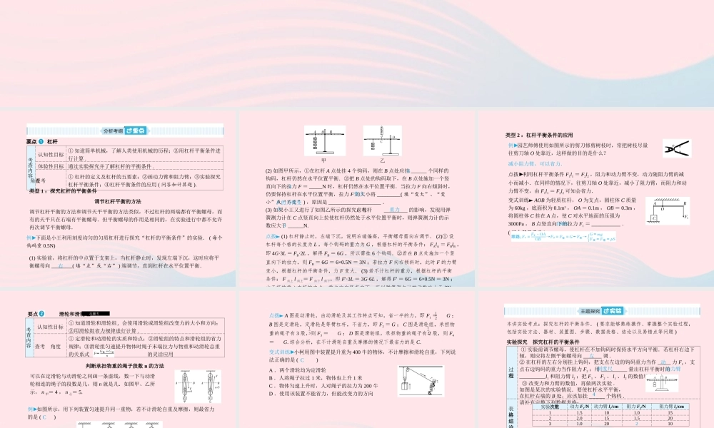 中考物理总复习 八下 第11讲 简单机械课件