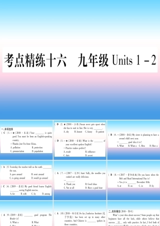 (湖北专用版)版中考英语复习 第一篇 教材系统复习 考点精练十六 九全 Units 1 2实用课件