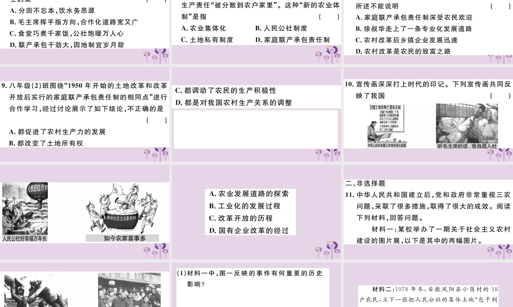 (玉林专版)八年级历史下册 专题一 新中国成立以来农村生产关系的四次调整习题课件 新人教版 课件