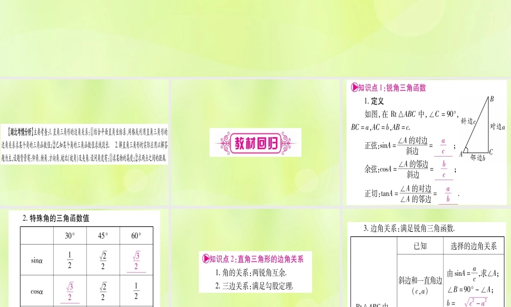 (湖北专用版)版中考数学优化复习 第4章 三角形 第6节 锐角三角函数及其应用实用课件