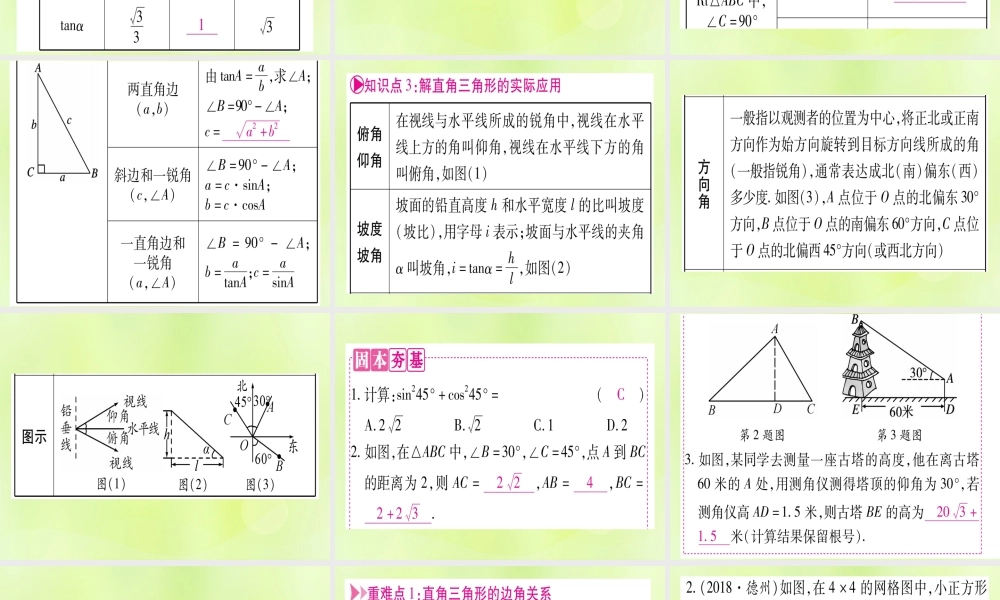 (湖北专用版)版中考数学优化复习 第4章 三角形 第6节 锐角三角函数及其应用实用课件