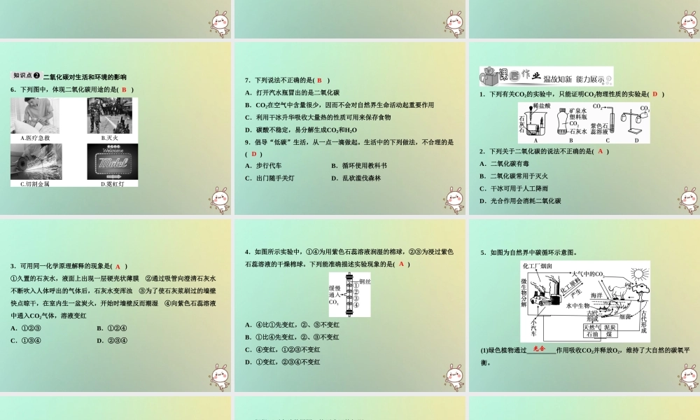 九年级化学上册 第6单元 碳和碳的氧化物 课题3 二氧化碳和一氧化碳 第1课时 二氧化碳作业课件 (新版)新人教版 课件