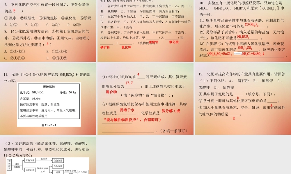 九年级化学下册 第十一单元 盐 化肥 课题2 化学肥料(内文)课件 (新版)新人教版 课件