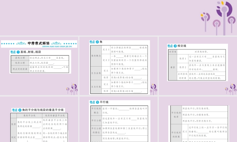 中考数学总复习 第四章 第一节 角、相交线与平行线课件