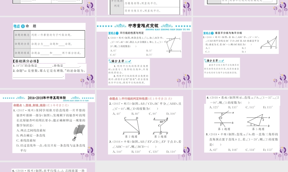 中考数学总复习 第四章 第一节 角、相交线与平行线课件