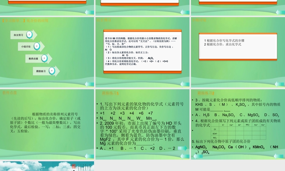 九年级化学上册 第四单元 自然界的水 课题4 化学式与化合价 第2课时 化合价课堂导学课件 (新版)新人教版 课件