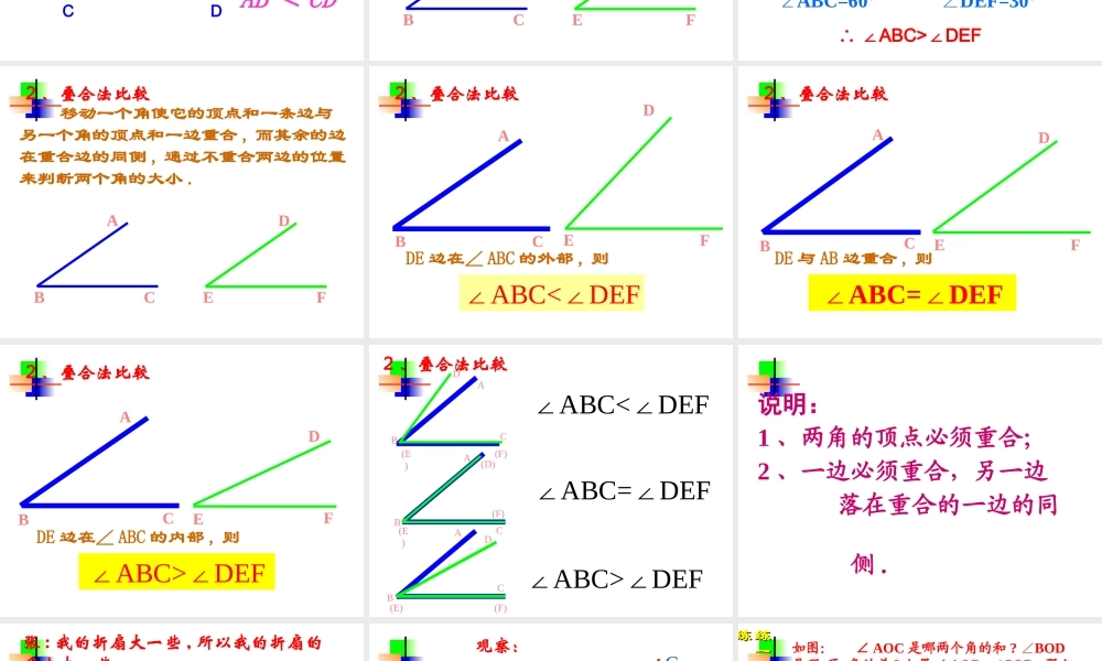 3.4.1角的比较 七年级数学第三章课件集 新课标 人教版