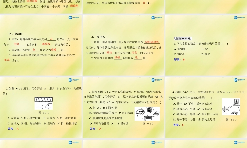 (南粤专用)中考物理 第一部分 第六单元 第1讲 电与磁复习课件