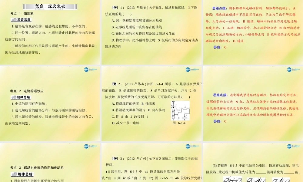 (南粤专用)中考物理 第一部分 第六单元 第1讲 电与磁复习课件