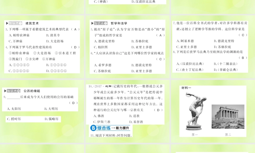 九年级历史上册 第2单元 古代欧洲文明 第6课 希腊罗马古典文化习题课件 新人教版 课件