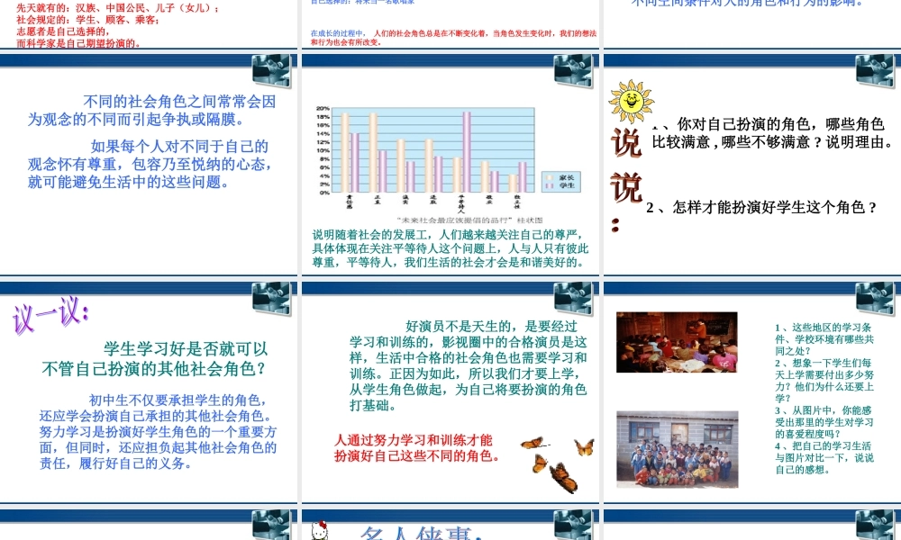 七年级历史与社会下册 第五单元第二课(社会舞台中的角色)课件 人教新课标版 课件