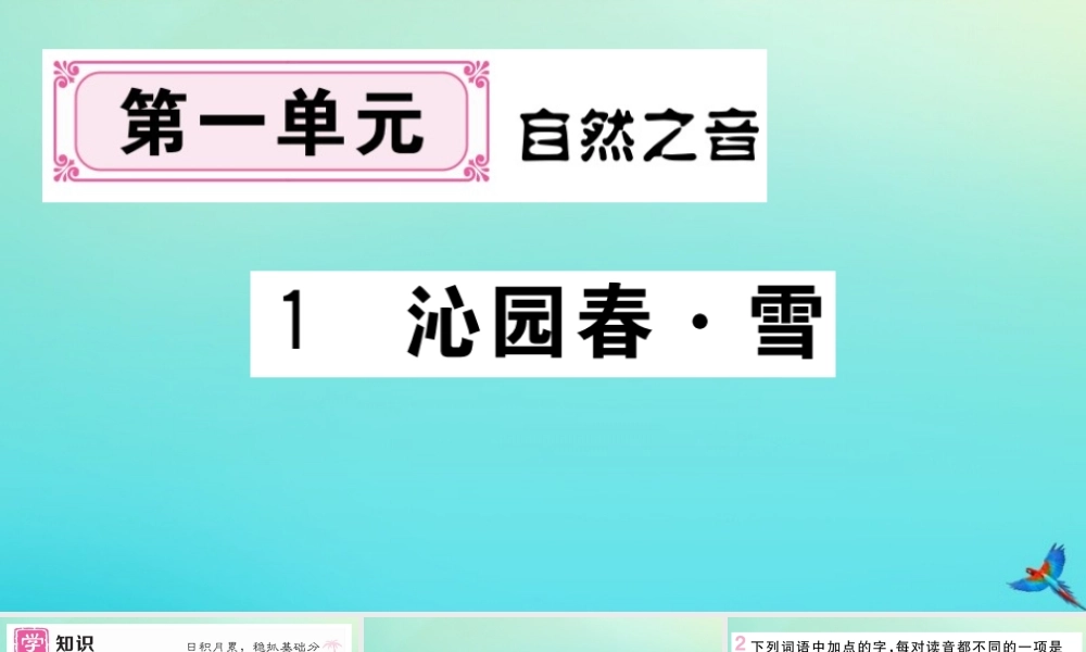 (河南专版)九年级语文上册 第一单元 1 沁园春 雪作业课件 新人教版 课件