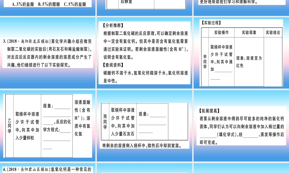 九年级化学下册 专题三 酸、碱的化学性质(实验)习题课件 新人教版 课件