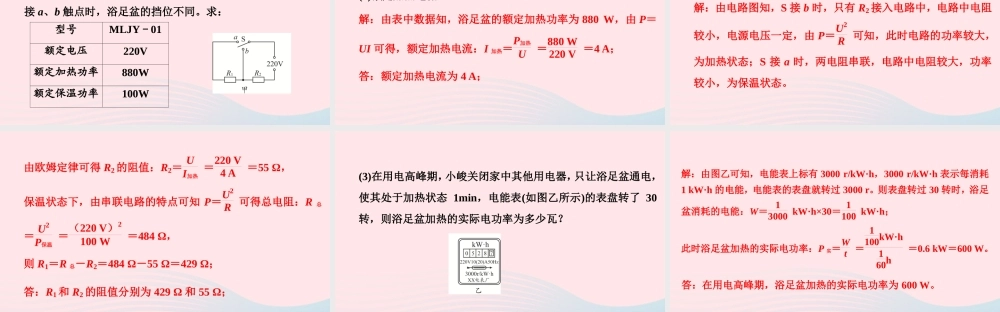 中考物理二轮复习 第2板块 专题训练 专题3 计算题 三 电能与电能表专项课件