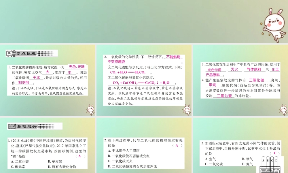 九年级化学上册 第六单元 碳和碳的氧化物 课题3 二氧化碳和一氧化碳 第1课时 二氧化碳课件 (新版)新人教版 课件