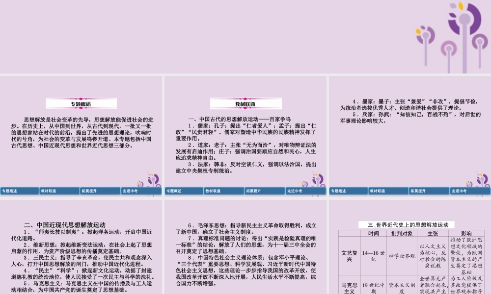 中考历史总复习 第二编 热点专题突破 专题8 中外思想解放潮流课件