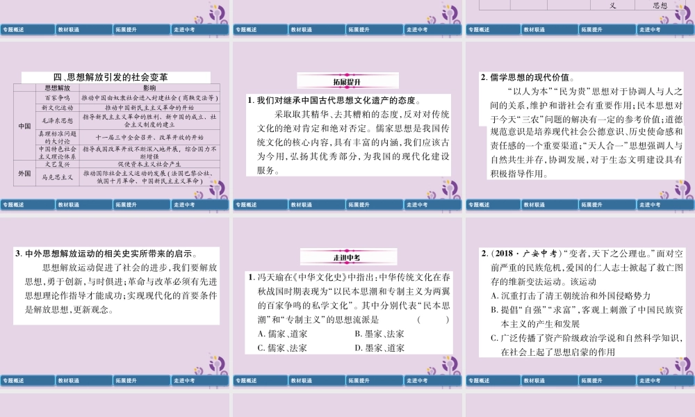 中考历史总复习 第二编 热点专题突破 专题8 中外思想解放潮流课件