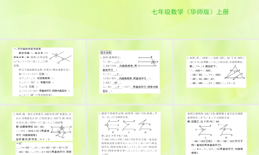七年级数学上册 第5章 相交线与平行线 5.2 平行线 变式专题 平行线的判定与性质习题课件 (新版)华东师大版 课件