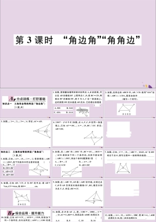 (河北专版)八年级数学上册 12.2 三角形全等的判定 第3课时 角边角  角角边 习题课件 (新版)新人教版 课件