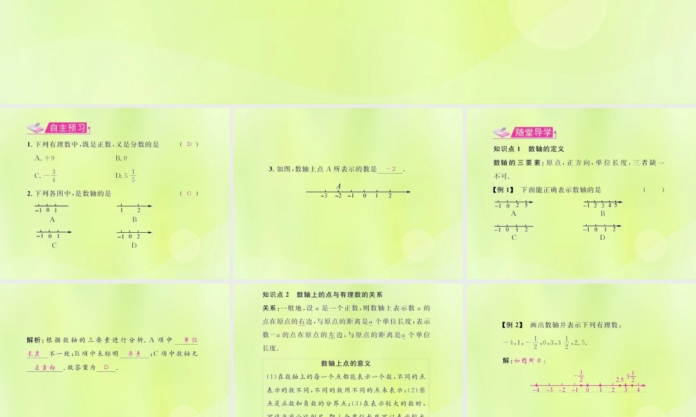 (遵义专版)七年级数学上册 第一章 有理数 1.2 有理数 1.2.2 数轴习题课件 (新版)新人教版 课件