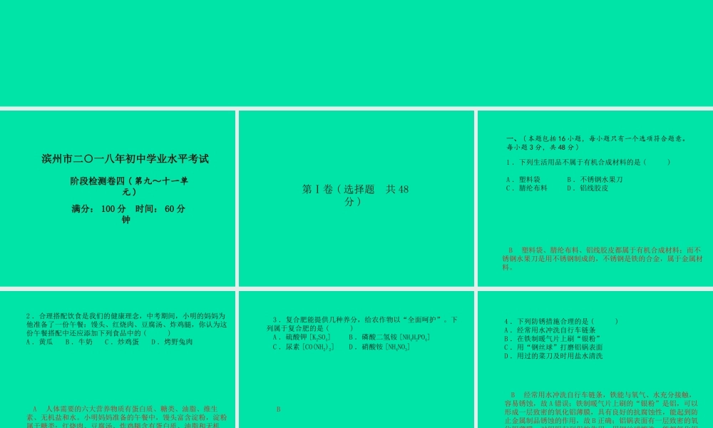 (滨州专版)中考化学总复习 第三部分 模拟检测 冲刺中考 阶段检测卷(四)课件 鲁教版 课件