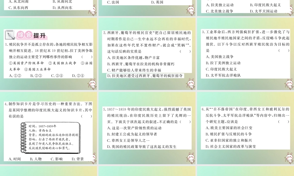 九年级历史上册 第五单元 工业化时代的来临和马克思主义的诞生 第19课 殖民地的反抗斗争课件 岳麓版 课件