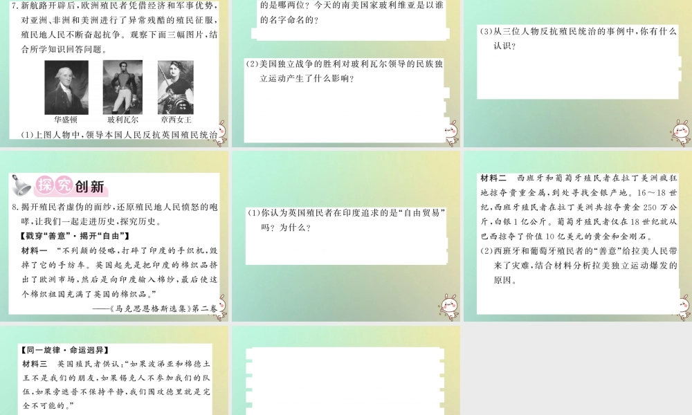 九年级历史上册 第五单元 工业化时代的来临和马克思主义的诞生 第19课 殖民地的反抗斗争课件 岳麓版 课件