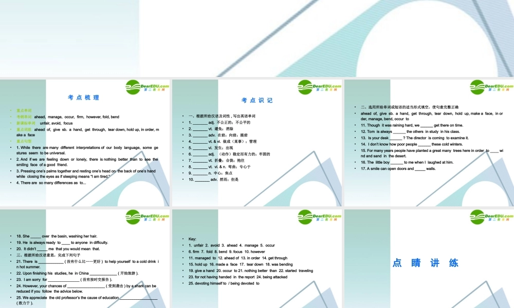 (精品)高考英语一轮复习① Unit 21 Body language 教学课件 新人教版 课件
