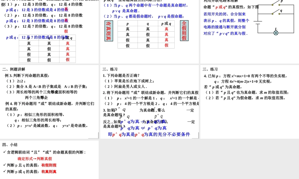 1.3.1 简单的逻辑联结词(1) 高三数学第一章 小结与复习课件(打包)人教版选修2-1 高三数学第一章 小结与复习课件(打包)人教版选修2-1