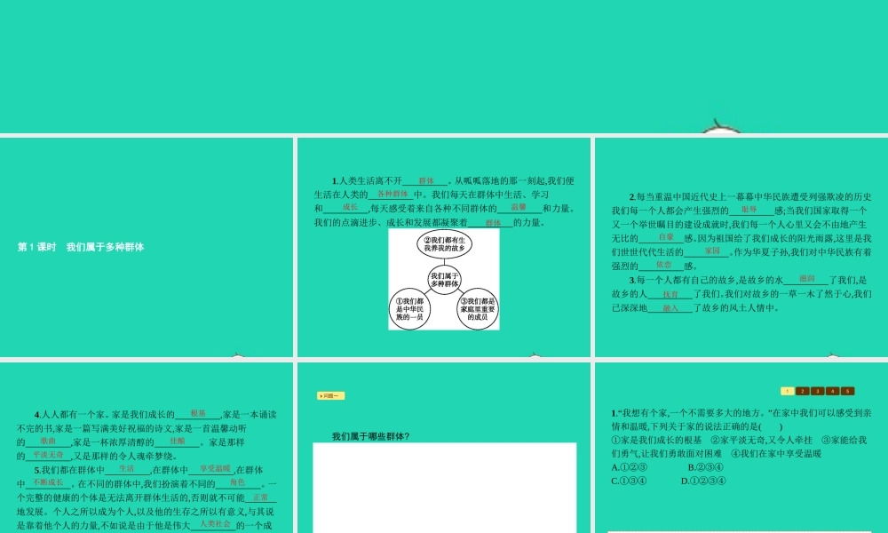 七年级政治上册 第二单元 生活中有你 第7课 我属于……第1框 我们属于多种群体课件 人民版 课件