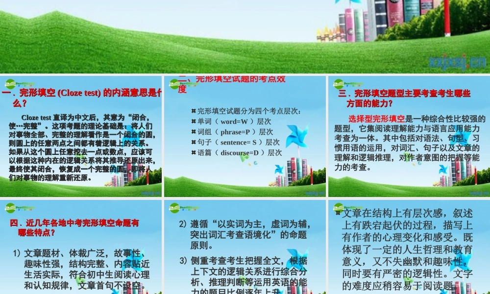 中考英语复习优秀讲座 英语完形填空应试与解题技巧 课件