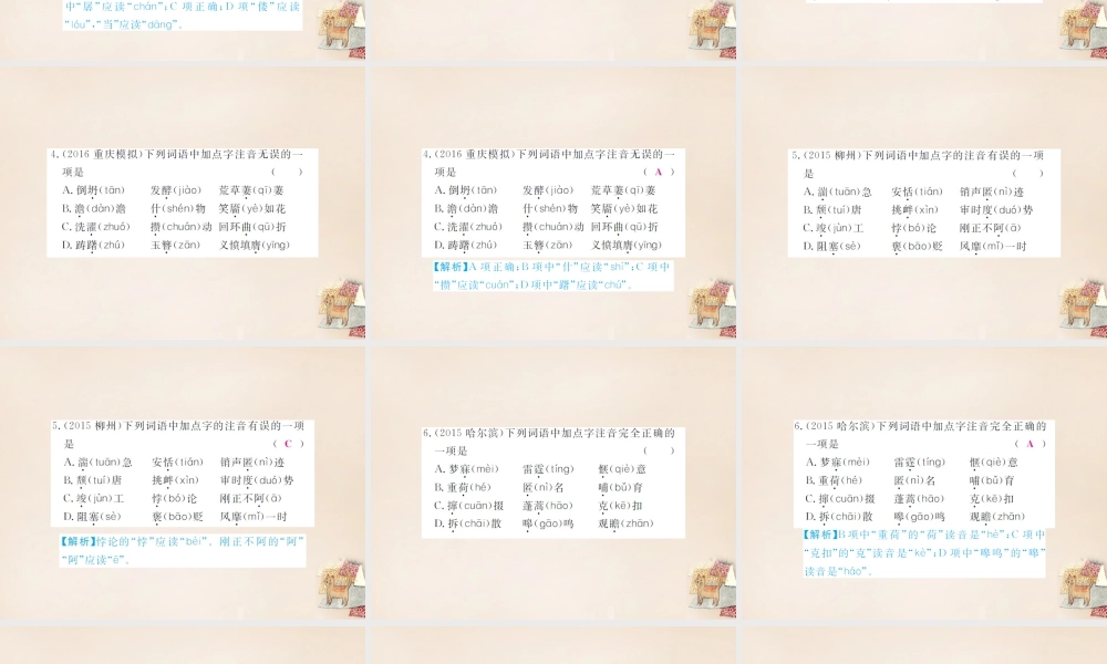 中考语文二轮复习 专题能力提升 第一部分 基础知识及运用 专题一 字音、字形(精练)课件