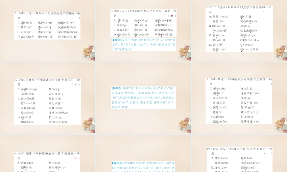 中考语文二轮复习 专题能力提升 第一部分 基础知识及运用 专题一 字音、字形(精练)课件