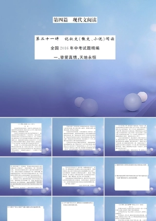 中考语文总复习 第二十一讲 记叙文 散文小说阅读 一 挚爱真情，天地永恒作业课件